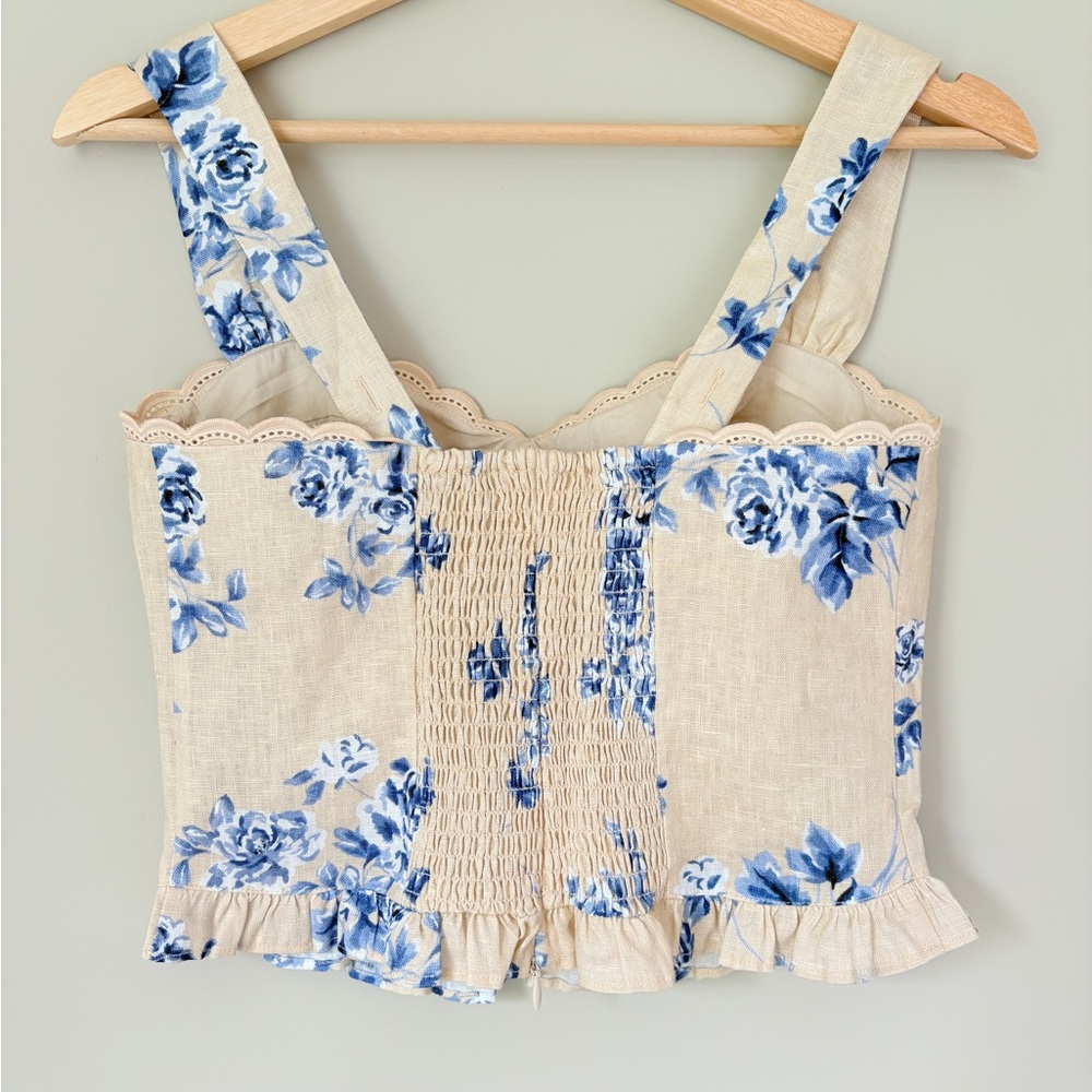 NEW Reformation Anatolia Linen Corset Two Piece Hugo Beige Blue Floral US 2 UK 6 - Picture 15 of 16